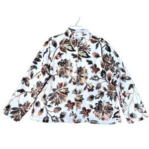 Alfred Dunner Floral Full Zip Fleece Jacket Rhinestone Sparkles PXL Leaves Fall